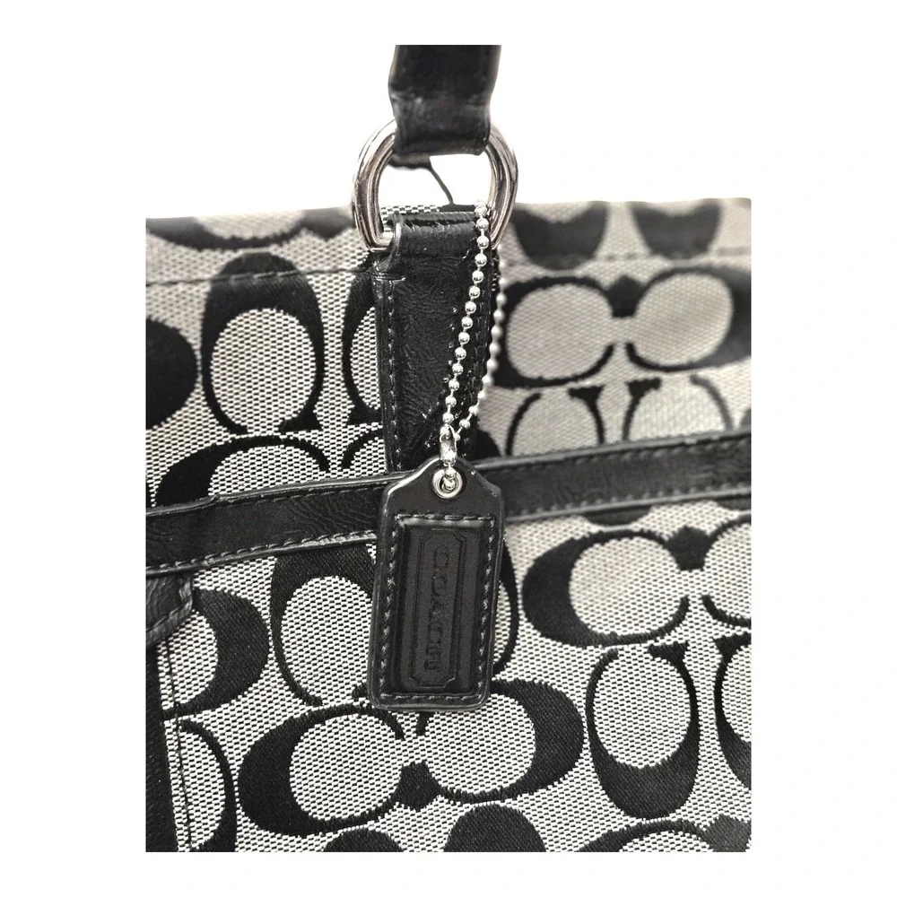 Coach‎ Signature Gallery Tote Black White Jacquard Patent Leather Shoulder Bag